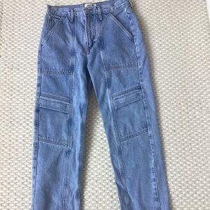 Agolde Women Sz 25 Cooper Cargo Denim Jean High Rise Light Wash Straight Zip 27”
